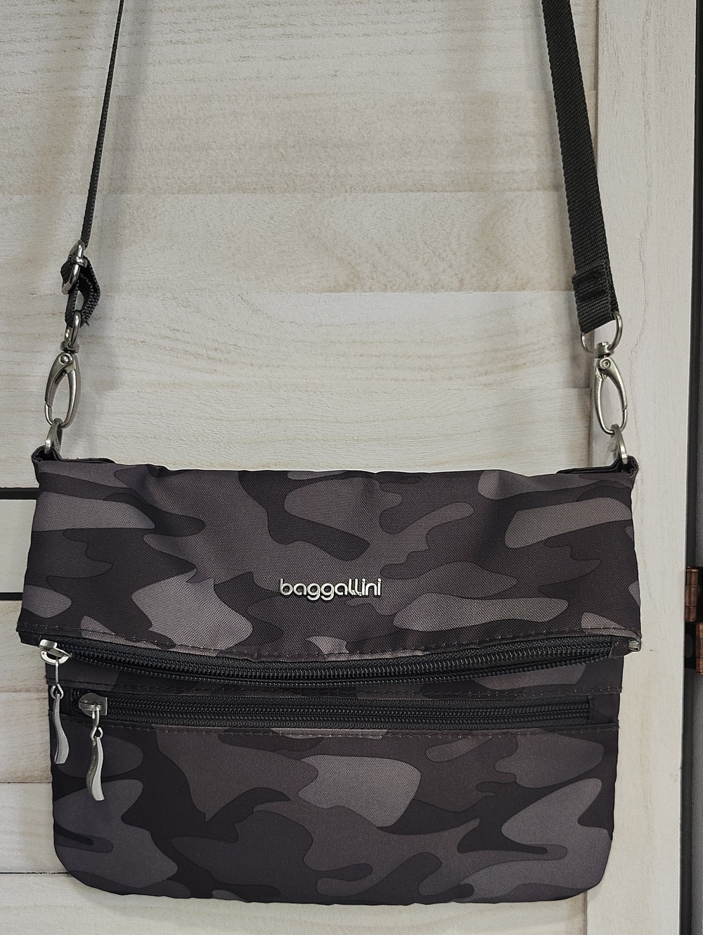 Baggallini Black and Gray Camo Crossbody Bag